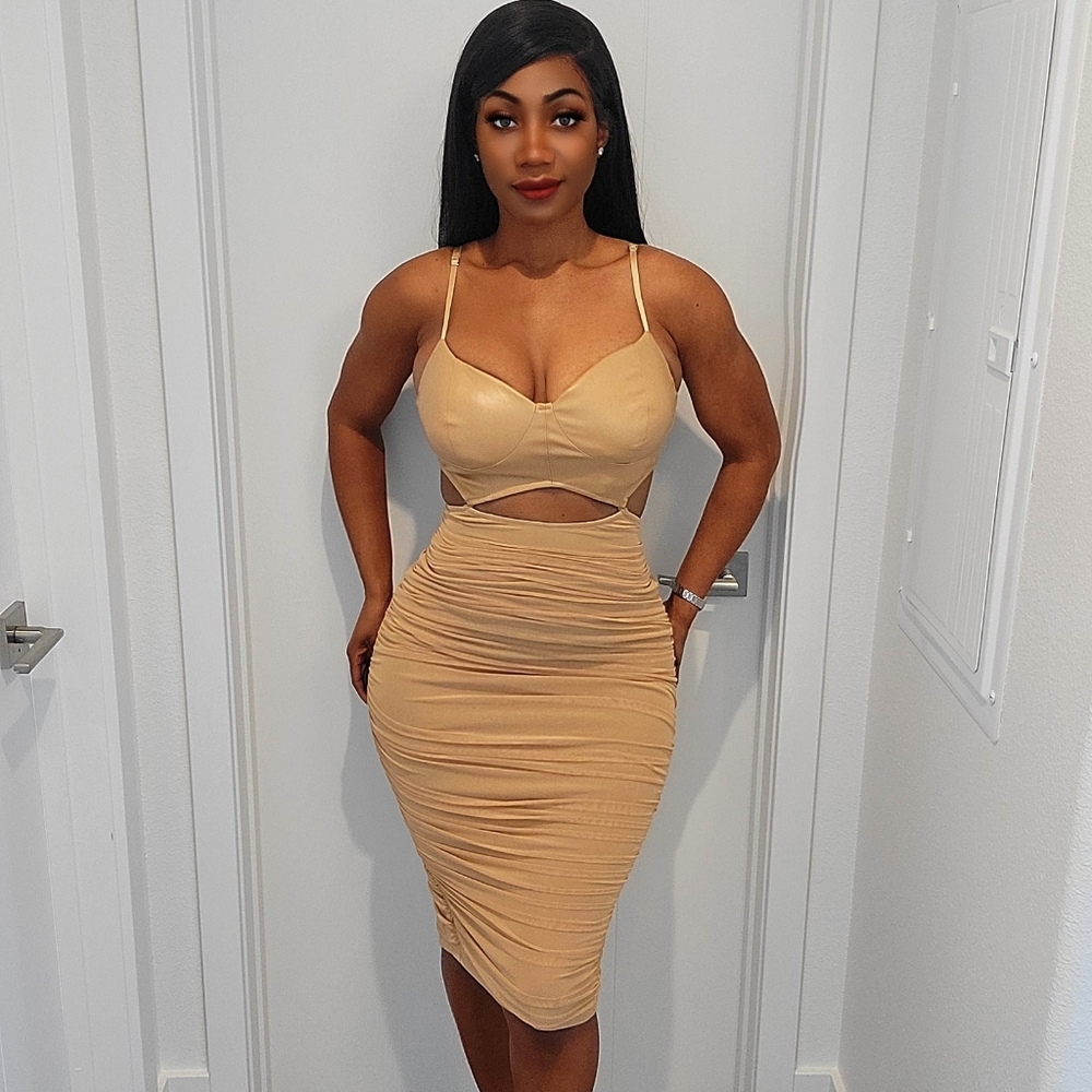 Faux leather midi dress
